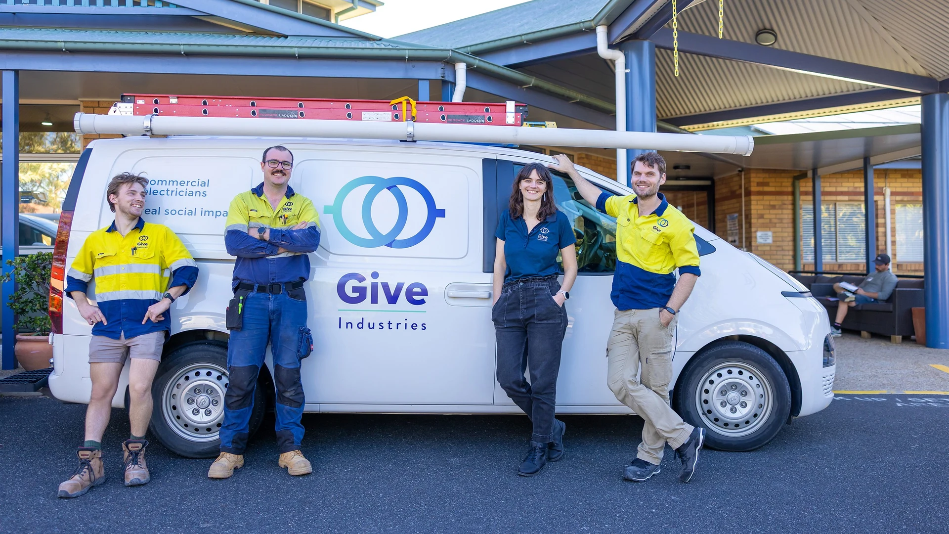 Give Industries electricians on a commercial job site